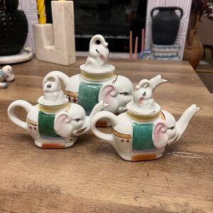 Elephant Teapot Set with Colorful Accents